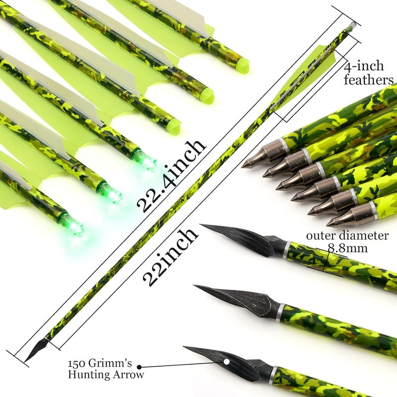 sf. 20 inch Crossbow Bolt Carbon Crossbow Arrow 12 Pcs with 6 Green Lighted Nock, Hunting and Outdoor Practice Lighted nocks for Arrows nockturnal Lighted nocks - Image 4